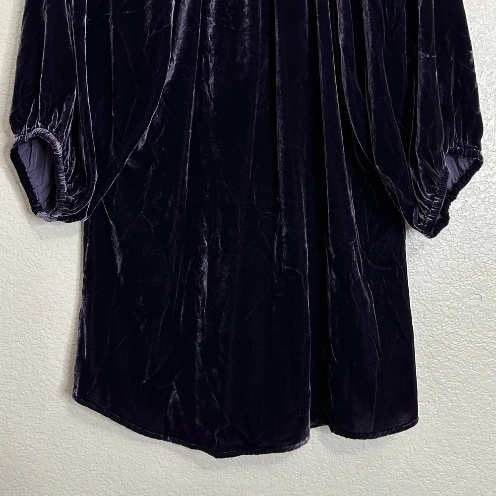 Sundance Silk Blend Velvet Deep Purple Balloon Sleeves Tunic Top, Sz Medium